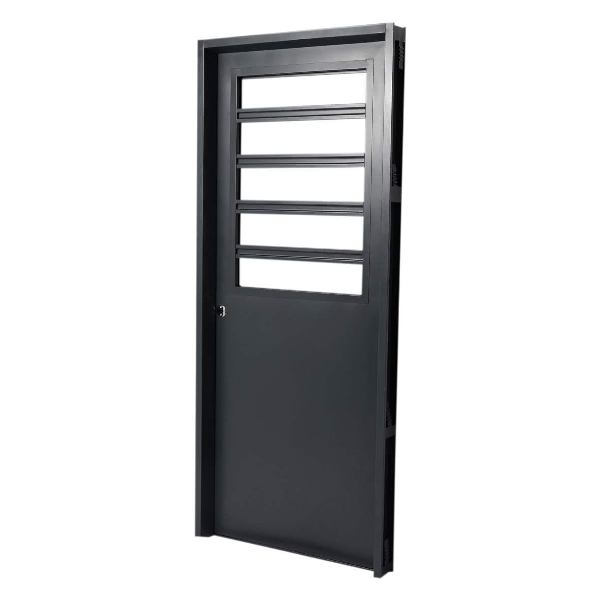 Puerta GRIS 3030 DERECHA Media Reja 70X200 LISA Postigo de Abrir