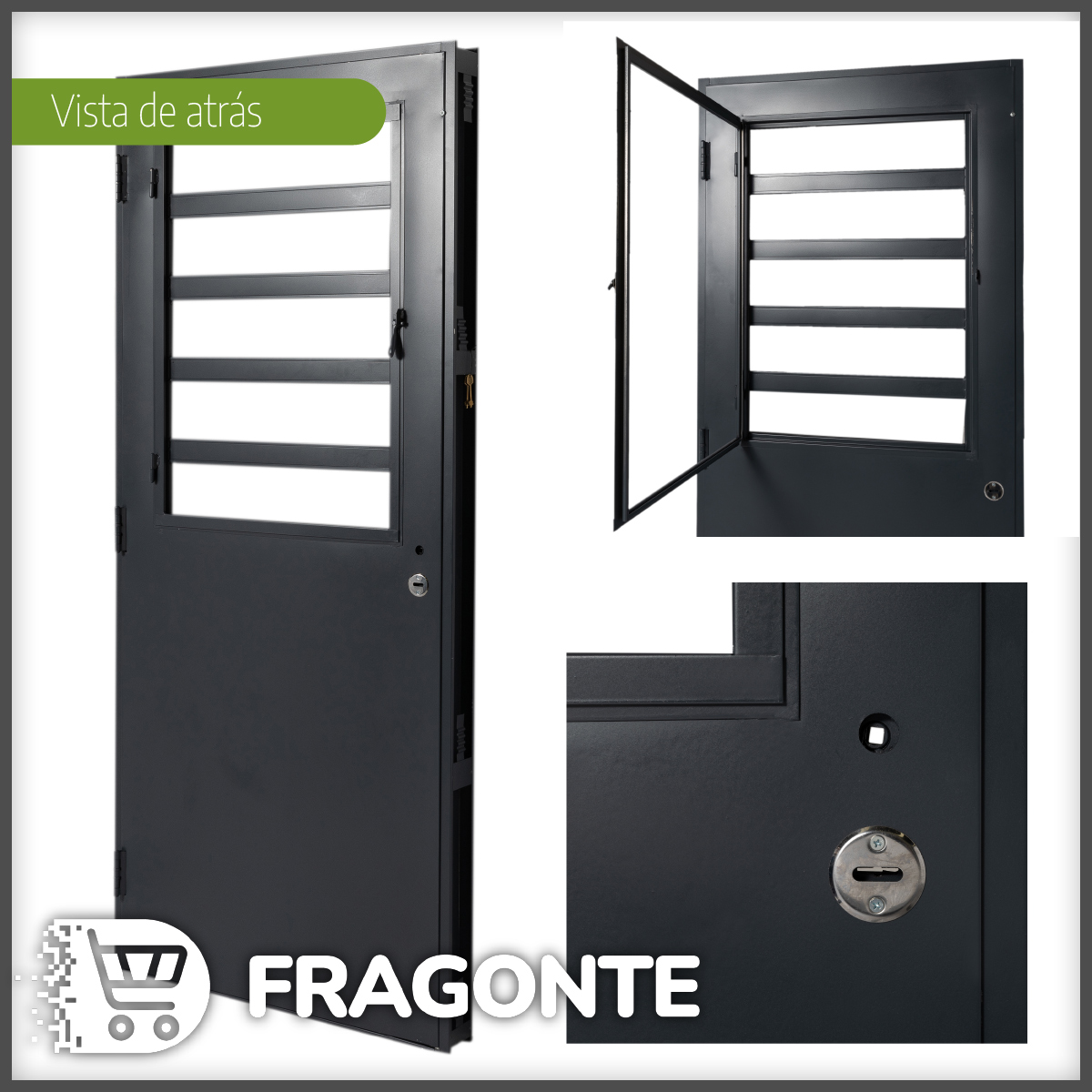 Puerta GRIS 3030 DERECHA Media Reja 70X200 LISA Postigo de Abrir - Imagen 2
