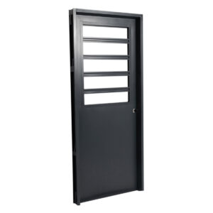 Puerta GRIS 3030 IZQUIERDA Media Reja 70X200 LISA Postigo de Abrir