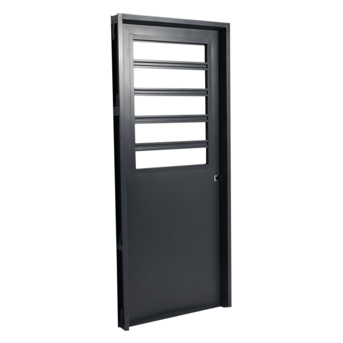 Puerta GRIS 3030 IZQUIERDA Media Reja 70X200 LISA Postigo de Abrir