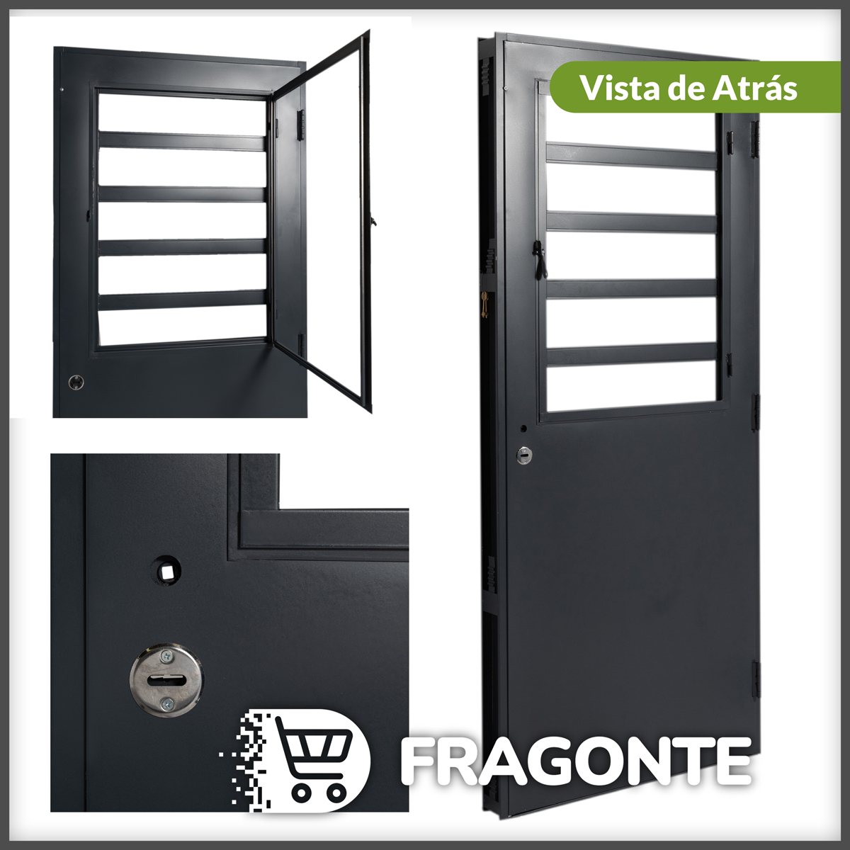 Puerta GRIS 3030 IZQUIERDA Media Reja 70X200 LISA Postigo de Abrir - Imagen 2