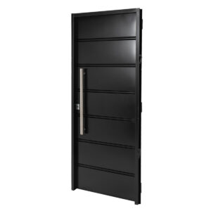 Puerta NEGRA 6410 DERECHA Ciega Chapa Simple barral REDONDO 75 cm