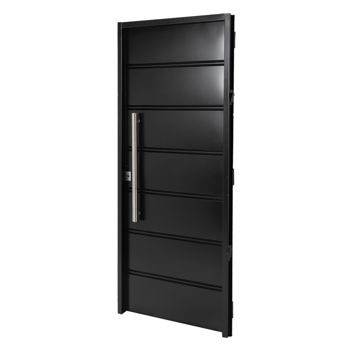 Puerta NEGRA 6410 DERECHA Ciega Chapa Simple barral REDONDO 75 cm