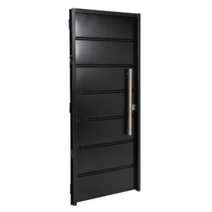 Puerta NEGRA 6410 IZQUIERDA Ciega Chapa Simple barral REDONDO 75 cm